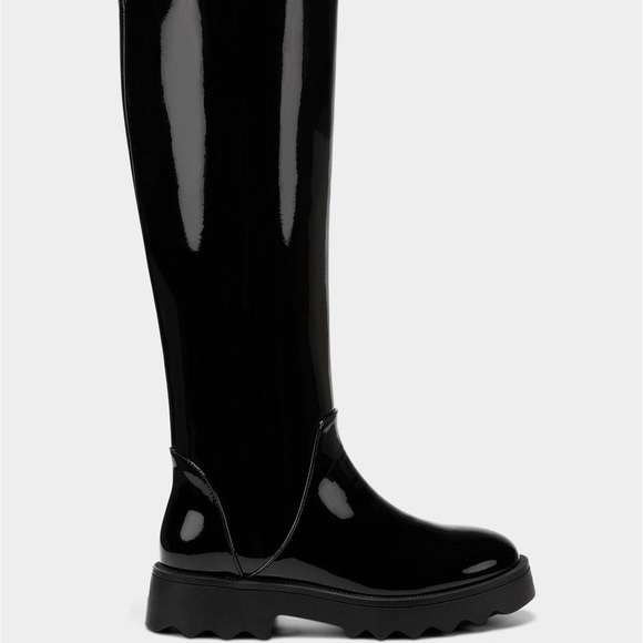 AEROSOLES SLALOM LUG SOLE KNEE HI GLOSSY RAIN BOOTS NWT SZ 8 - Picture 1 of 5
